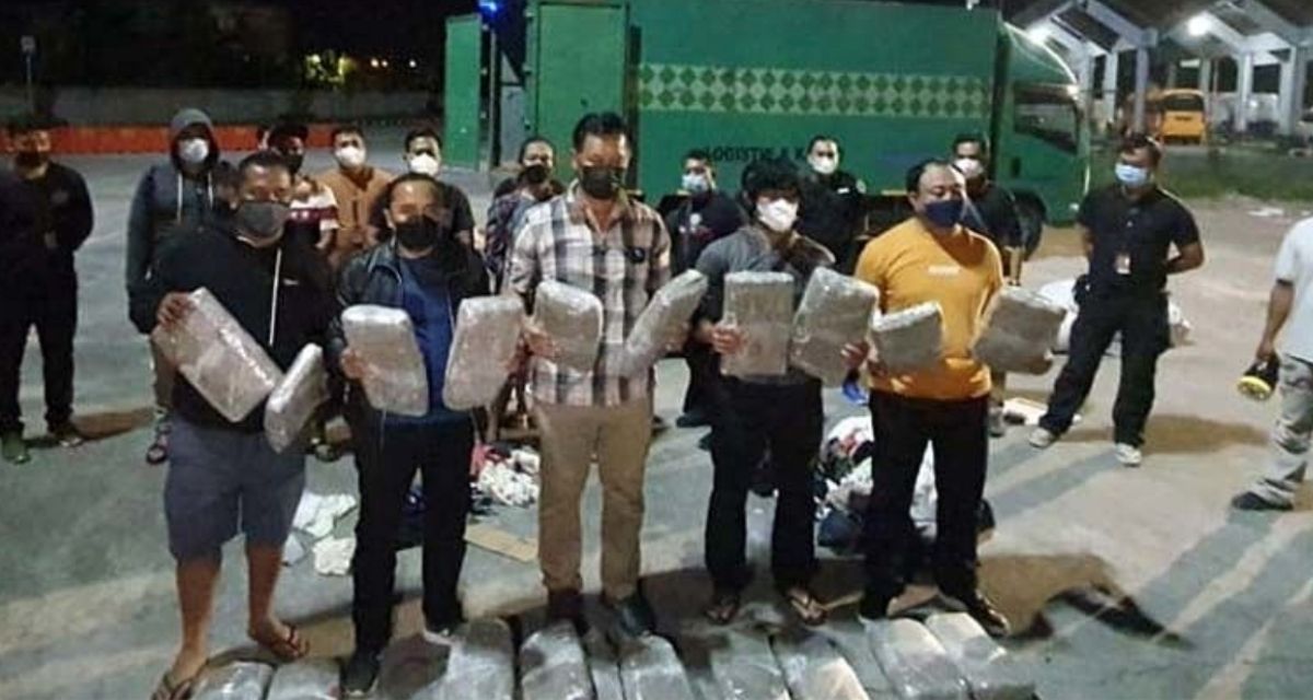Packets of marijuana were found hidden in a truck that was passing through Mengwi Station last night. Photo: Istimewa via Bali Post