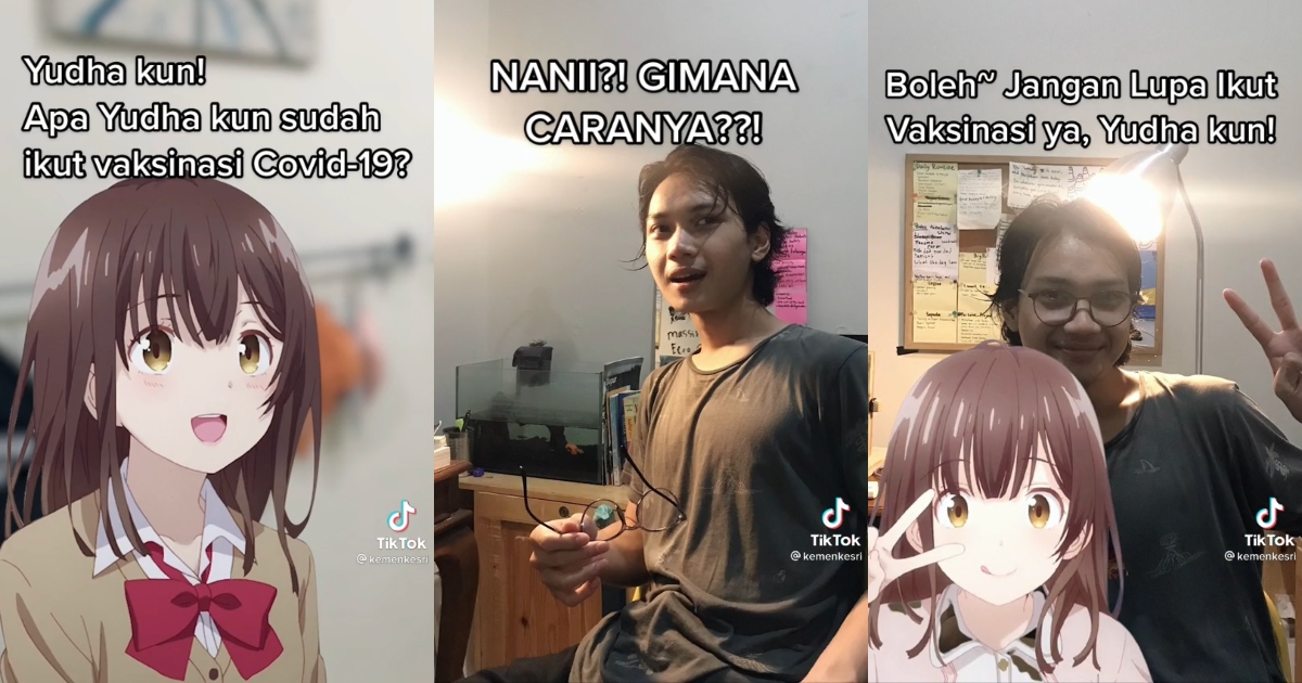 Indonesia’s Health Ministry recently posted on TikTok a video to raise awareness about the current phase of the nation’s COVID-19 vaccination program, in which those above 18 years of age are now eligible for the jab. The video features a young man named Yudha being visited by anime character Ogiwara Sayu, the female protagonist of anime/manga series ‘Higehiro.’ Screenshots from TikTok/@kemenkesri
