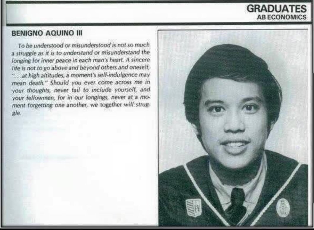 PNoy’s yearbook entry from the Ateneo de Manila (Aegis, 1981)