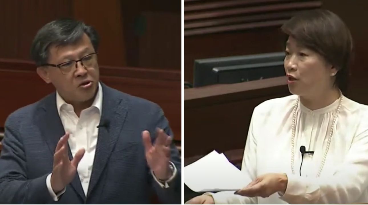 Pro-establishment lawmakers Junius Ho and Priscilla Leung bashed the city’s hosting of the games in a Legislative Council session on June 9, 2021. Photos: YouTube/LegCo