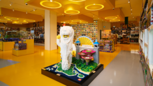 The brick statues in the store. Photo: LEGO Group