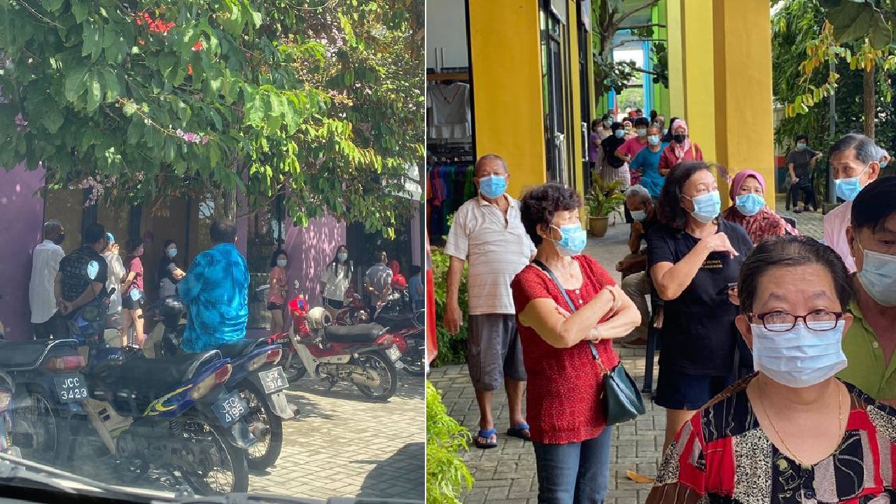Long queue spotted outside Muar service centre in a photo tweeted on June 15, 2021. Photo: Syed Saddiq/Twitter