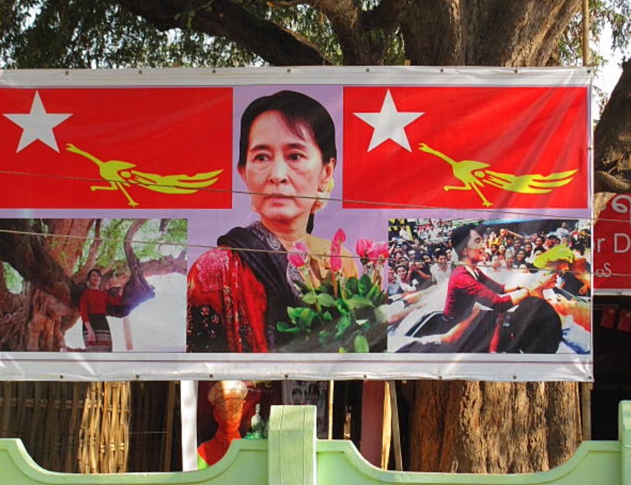 File photo showing an campaign poster for Aung San Suu Kyi in the 2012 election.