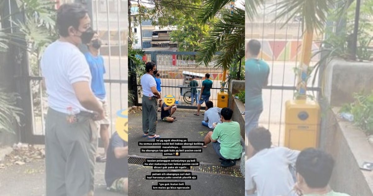 The unidentified seller sold his bakso (meatball soup) to at least six people behind the fence of the hotel in West Jakarta where they were self-isolating. Photo from Twitter