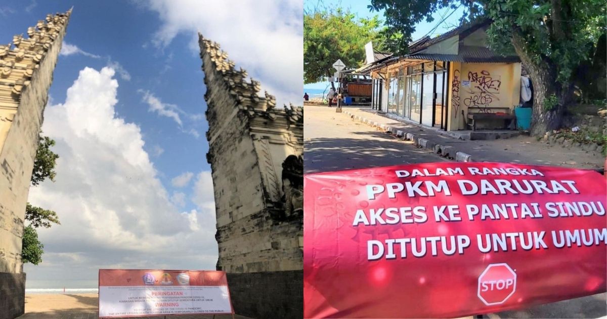 ‘Closed’ signs put up on the entrance to Kuta Beach and Sindhu Beach. Photos: Info Denpasar/Instagram