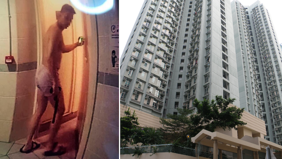 The topless man, wearing only boxers and a pair of sandals, was seen lurking in the fire escape of his building. Photos: Facebook (left), Wikimedia Commons (right)