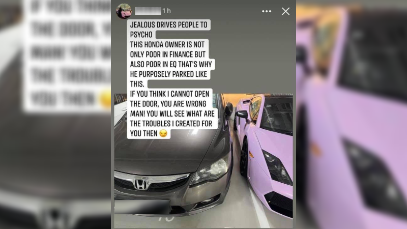 The Lamborghini driver’s post condemning the Honda driver. Photo: SG Road Vigilante/Facebook
