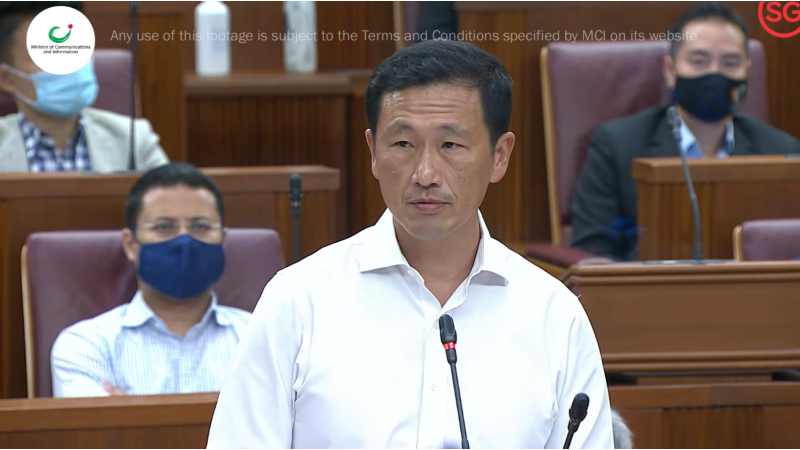 Singapore’s Health Minister Ong Ye Kung in parliament July 26 2021. Photo: MCI/YouTube
