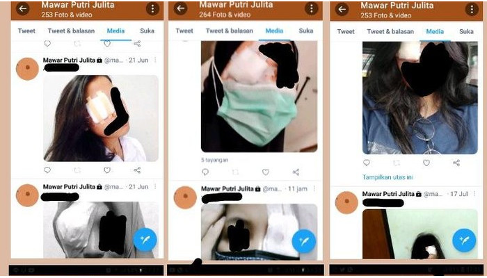 An Indonesian Twitter user has been going around asking women for their eye patch photos to satisfy an apparent sexual fetish. Photo: Twitter screengrabs