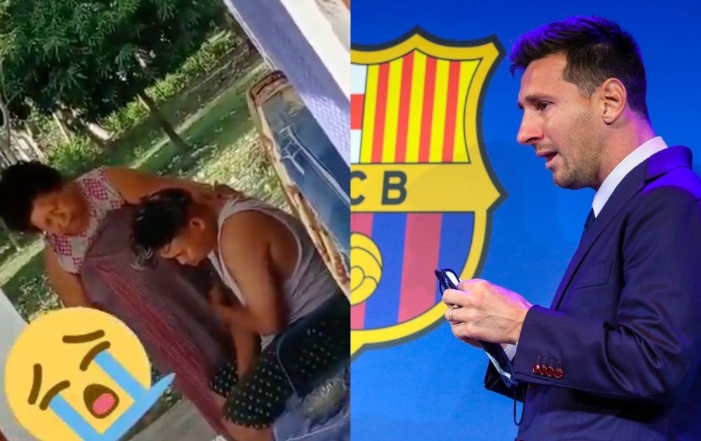 Left, screengrab from the video capturing the sad Barca fan from NTT. Right, Argentine soccer player Lionel Messi. Photos: Twitter and Facebook