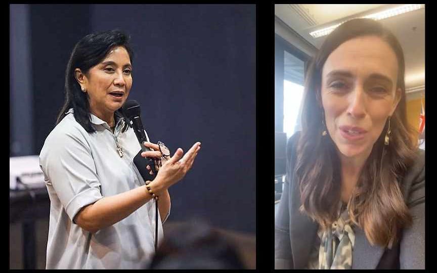 VP Leni Robredo, image from the Office of the Vice President; PM Jacinda Ardern, screencap from Facebook Live