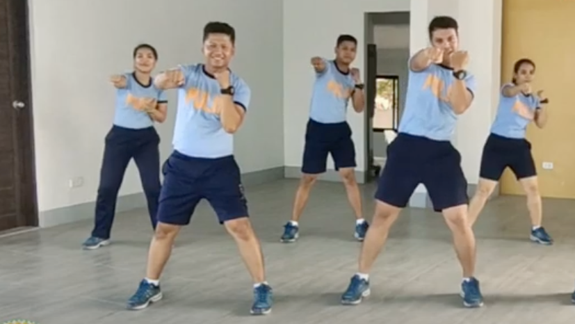 NCRPO officers excercising indoors to the Voltes V theme (Youtube: NCR PO Fitness Team)