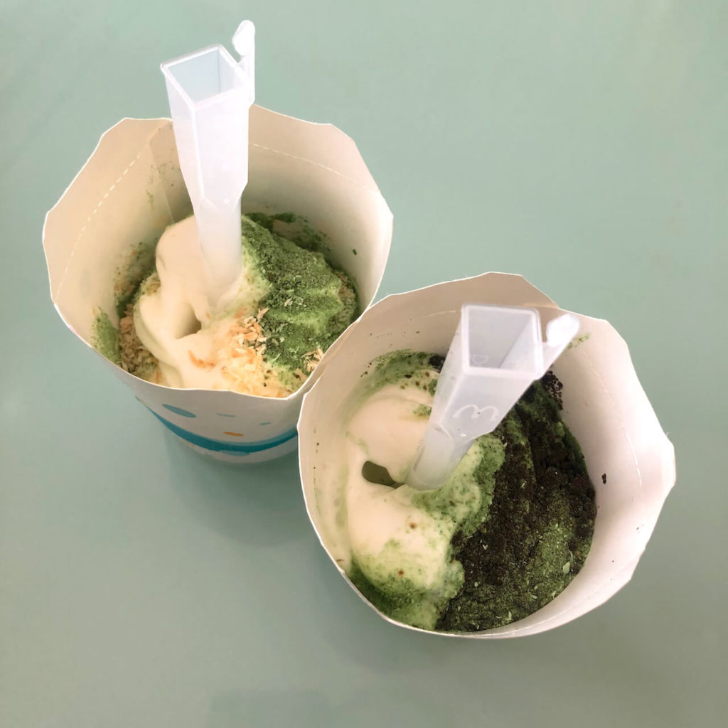 Putu Ayu McFlurry comes with a topping selection of dried shaved coconut and Oreo crumbs. Photo: Nadia Vetta Hamid for Coconuts Media