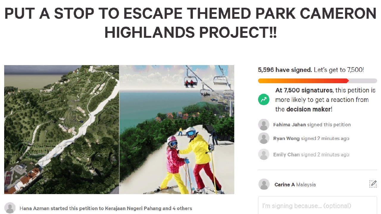 Thousands signed petition against theme park development in Cameron Highlands. Photo: Change.org