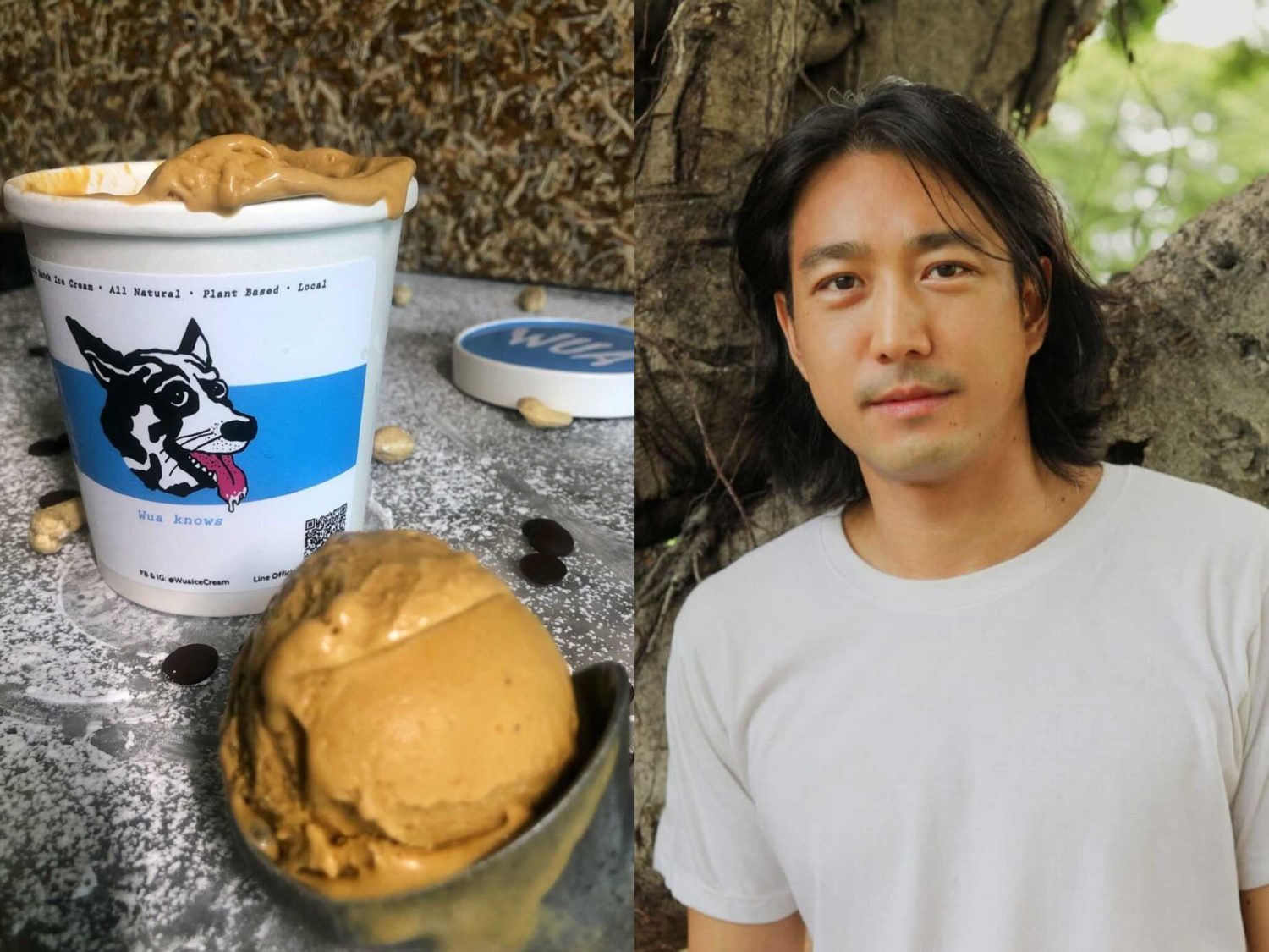A pint of ‘Wua’ salted caramel ice cream made, at left, and its maker, Jam owner Dhyan Ho, at right. Photos: Napanarit Savantrach, Dogherine