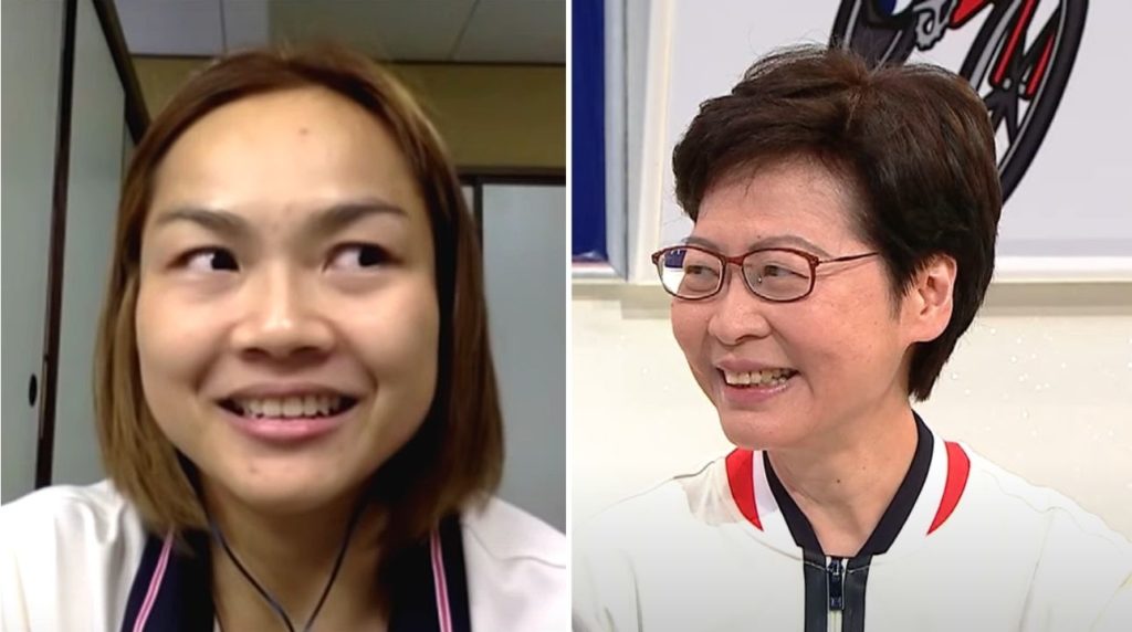 The Olympic medalist, Sarah Lee Wai-sze, likely did not know that the call she rejected was from the city's leader. Photos: Open TV (Left), TVB (Right)