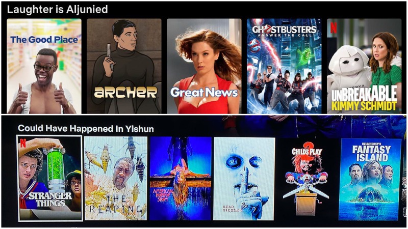 Photos of the film categories listed under Netflix Singapore. Photos: Fragile_ego/Reddit, Ineria/Reddit
