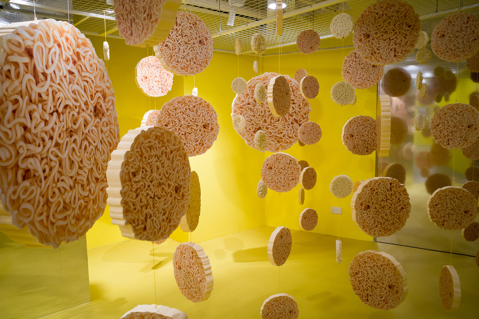 Noodle cutouts hanging from the ceilings at the experiential playground at Tekka Centre. Photo: Carolyn Teo/Coconuts
