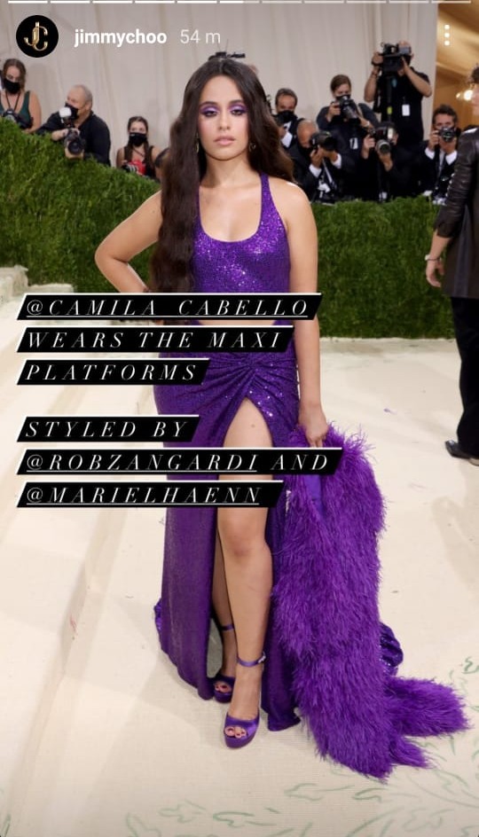 Camila Cabello at the Met Gala. Photo: Jimmychoo/Instagram