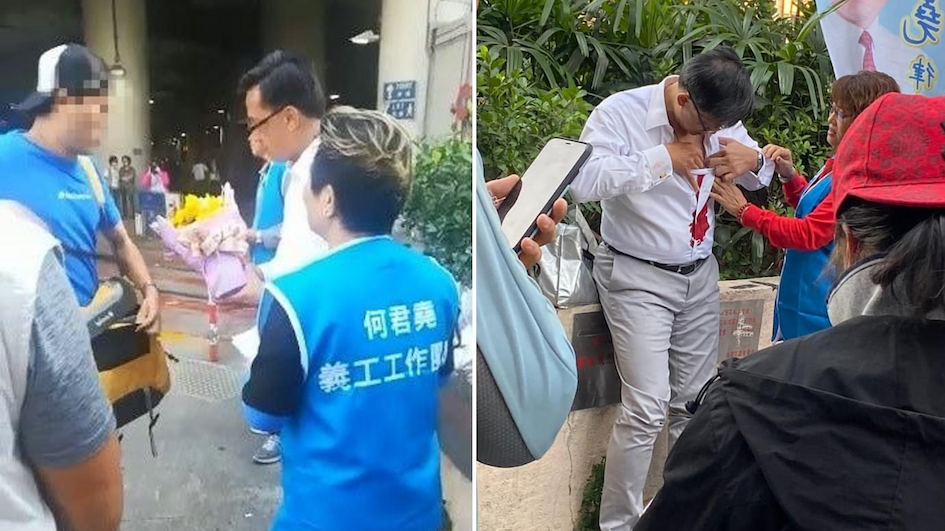 The 31-year-old presented the outspoken lawmaker with flowers and asked to take a photo with him before pulling out a knife. Photos: HK01