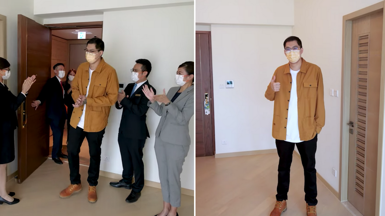 The lucky winner, surnamed Lee, said he was “buying lunch” when he learned that he had won the HK$10.8 million flat. Screenshots via YouTube/Sino Group