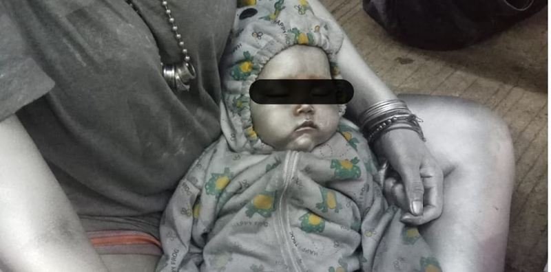 A “silver baby” being used as a begging prop in South Tangerang on Sept. 24, 2021. Photo: Instagram