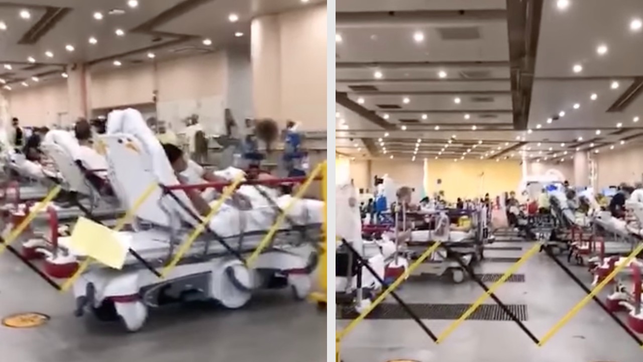 Patients lie on hospital beds in still from footage taken at Tan Tock Seng Hospital and shared widely online.