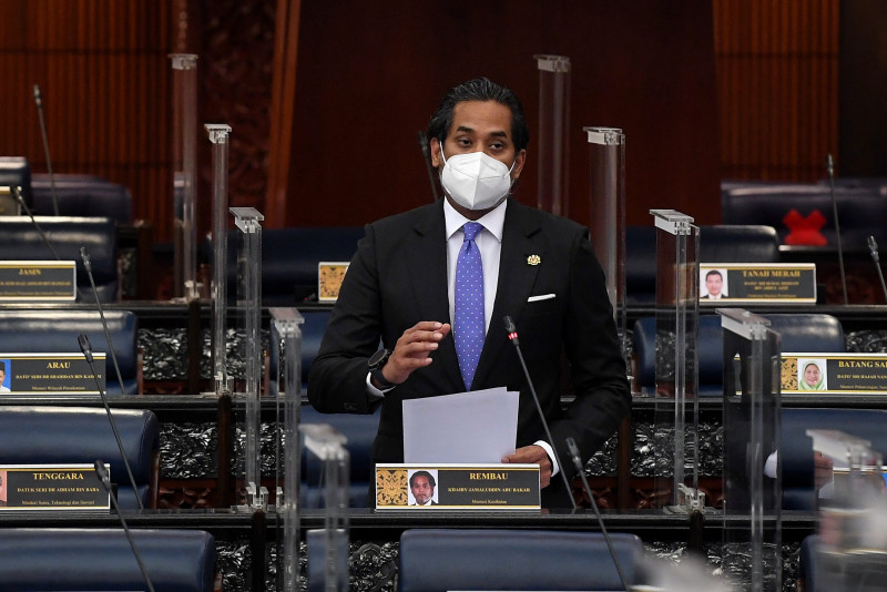 Health Minister Khairy Jamaluddin in Parliament today. Photo: Bernama
