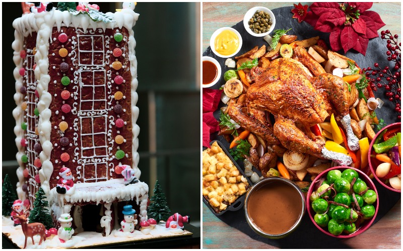 Gingerbread house at left, and roast turkey at right, will be available at Aloft KL Sentral for the festive season. Photos: Aloft KL Sentral
