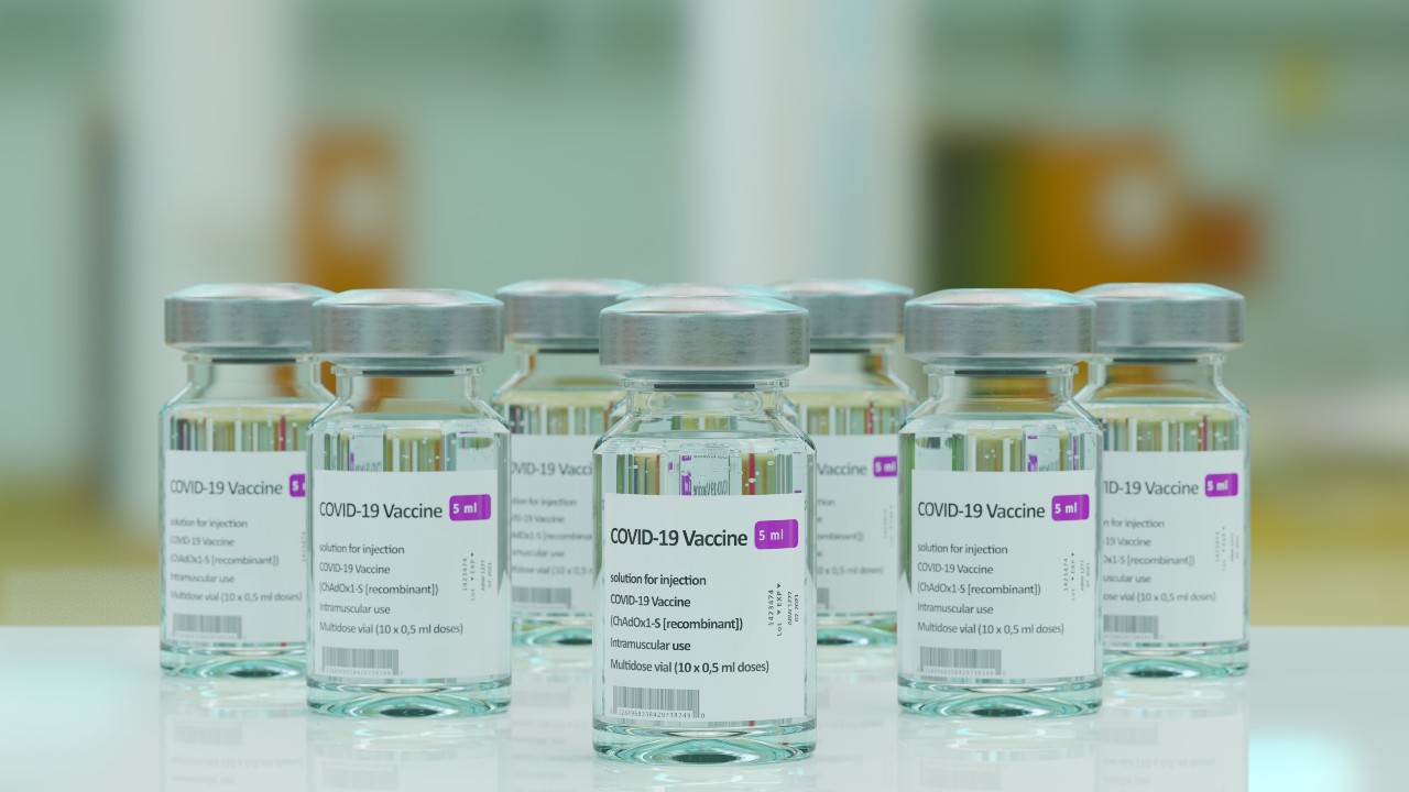Bottles of “COVID-19 Vaccine.” Photo: Brano