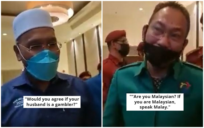 Still images of Idris Ahmad, at left, and Awang Hashim, at right, asking personal questions about the journalist on Sunday, Nov. 14. Photos: YobKayuh/ Twitter
