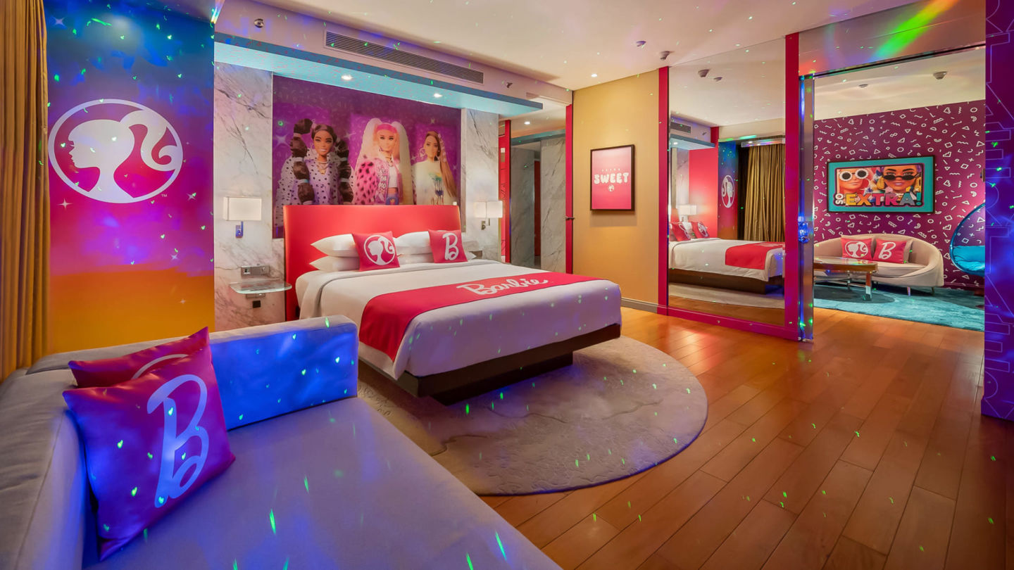 Barbie’s signature hot pink and stylish images decorating a suite at the Grand Hyatt Kuala Lumpur hotel. Photo: Grand Hyatt Kuala Lumpur
