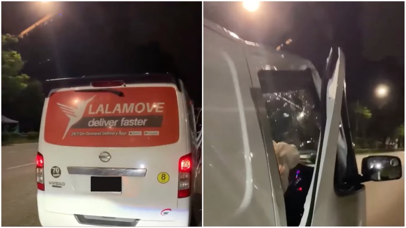 An empty white van with a damaged door and deployed airbags in still images from video shot early this morning on the Ayer Rajah Expressway. Images: Sly Sly/Facebook
