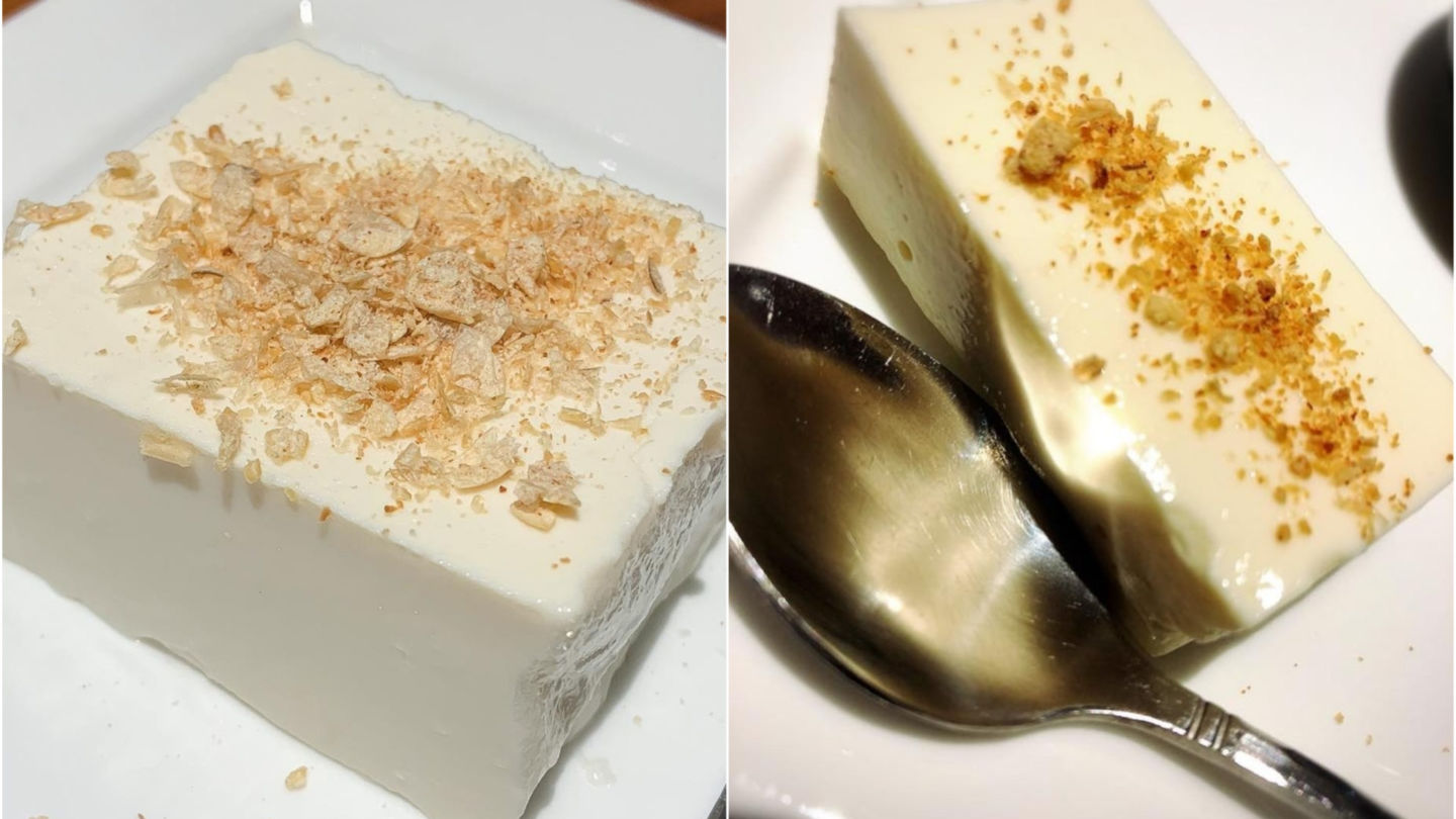 Soy milk cheesecake a Coconuts reporter had in November and has been thinking about to this day, at left, and the same item that looks much better in a photo posted by Suikin Japanese Restaurant, at right. 