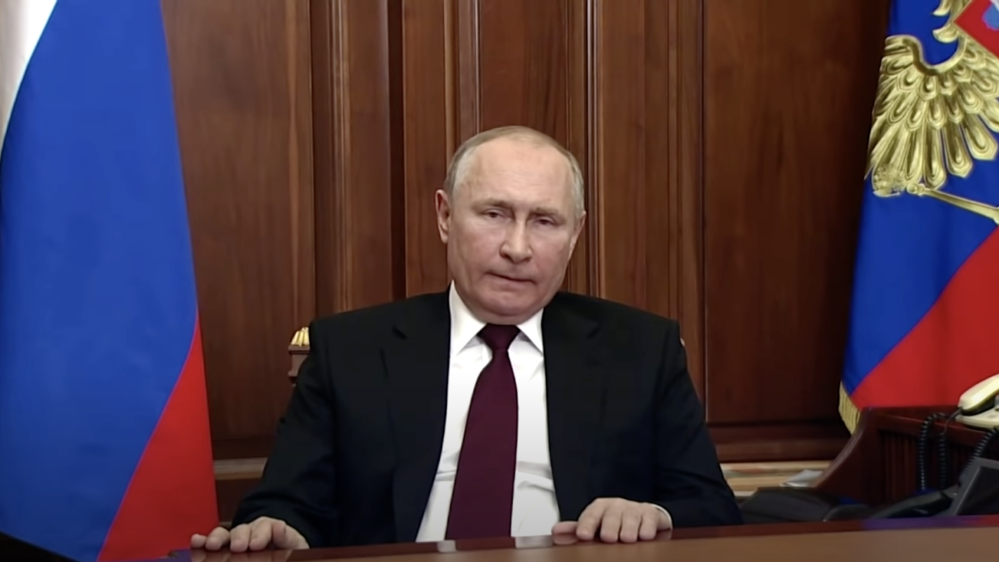 Russian President Vladimir Putin in a national address on Monday. Photo: Reuters