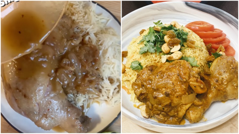 At left, Taipei-based freelance journalist Clarissa Wei’s version of Singaporean Chicken Curry, and the creator’s version, at right. Photos: The New York Times, Shila Das
