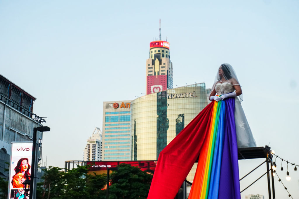Same-sex marriage proponents protest in late November in Bangkok after the courts struck down a challenge that would have extended it as a constitutional right. Photo: Chayanit Itthipongmaetee / Coconuts