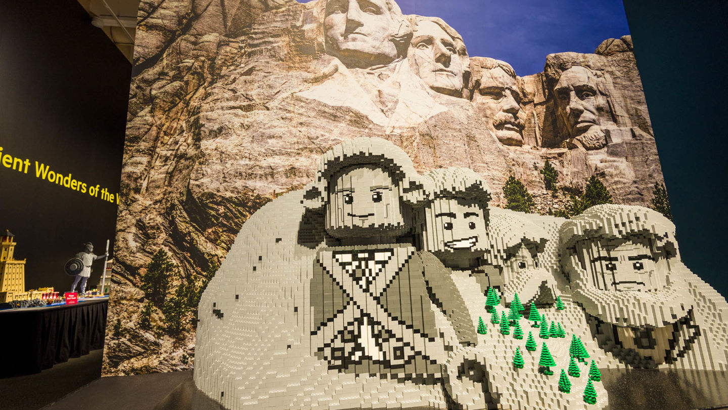 A Lego replica of the Mount Rushmore National Memorial. Photo: Brickman Wonders of the World 
