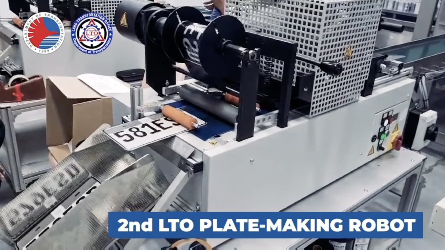 LTO’s newest license plate-making machine can churn out 450 plates an hour. Screenshot: Land Transportation Office