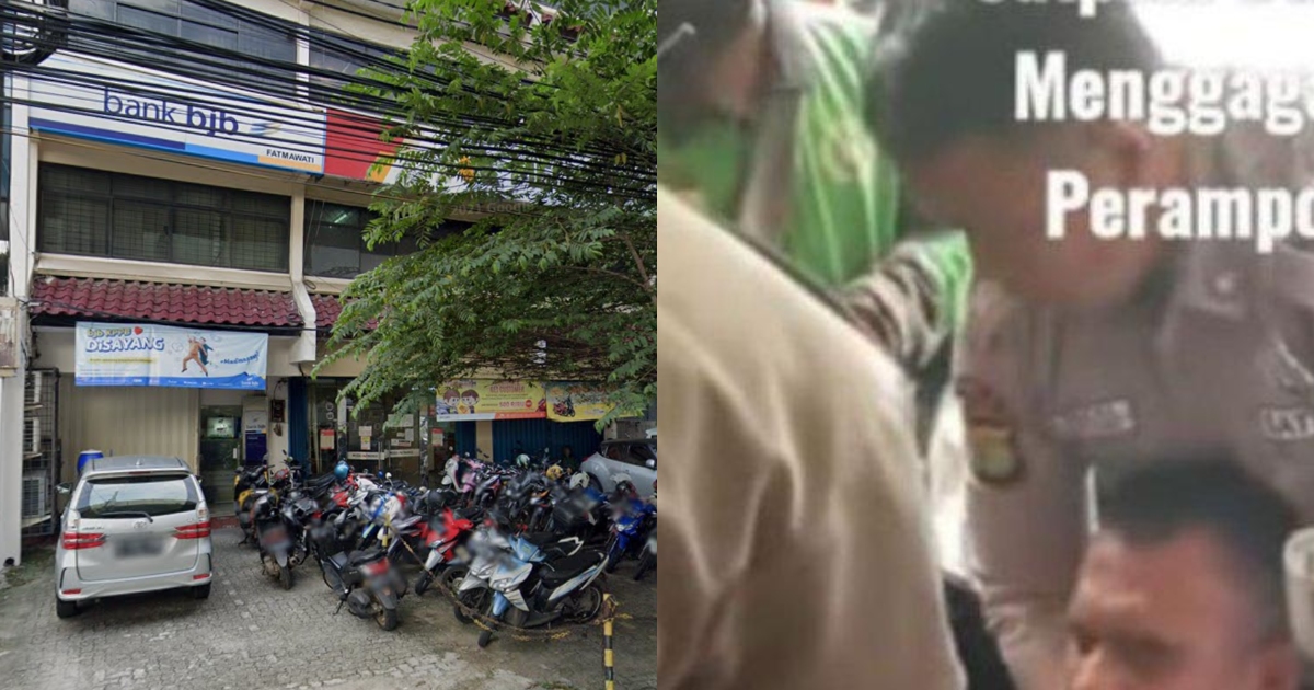 The suspect, identified as 43-year-old BS, tried to pull off the robbery at a Bank BJB branch on RS Fatmawati Street in Cilandak, South Jakarta (pictured) on Tuesday afternoon. Screenshots from Google Street View and video