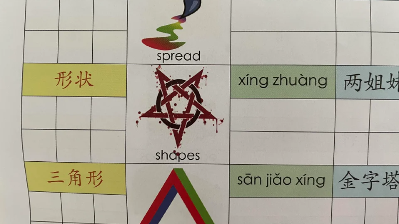 A bloody pentagram was used to reference ‘shapes’ in a Primary 2 Chinese textbook. Photo: Themoltenbeacon/Reddit
