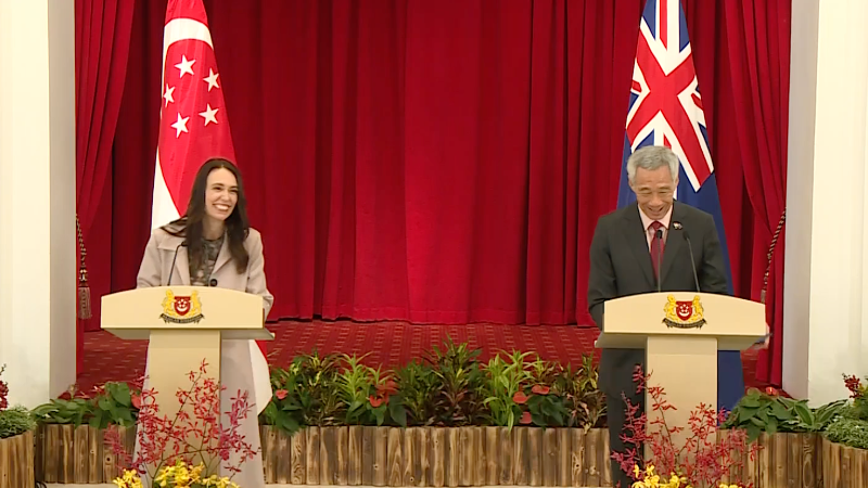 Prime Minister of New Zealand Jacinda Ardern and Prime Minister Lee Hsien Loong at a press conference in Istana today. Photo: Prime Minister’s Office
