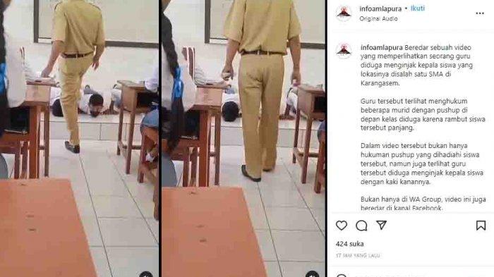 A school headmaster in Bali is shown disrespectfully “nudging” his student’s shoulder as the latter performs pushups in front of the class in a video that went viral on April 11, 2022. Photo: Screengrab.