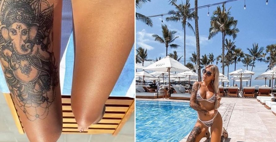 Instagram pics of a woman showing off her beach body with a tattoo of the Hindu god Ganesha inked on her thigh sparks controversy. Photo: Screengrab.