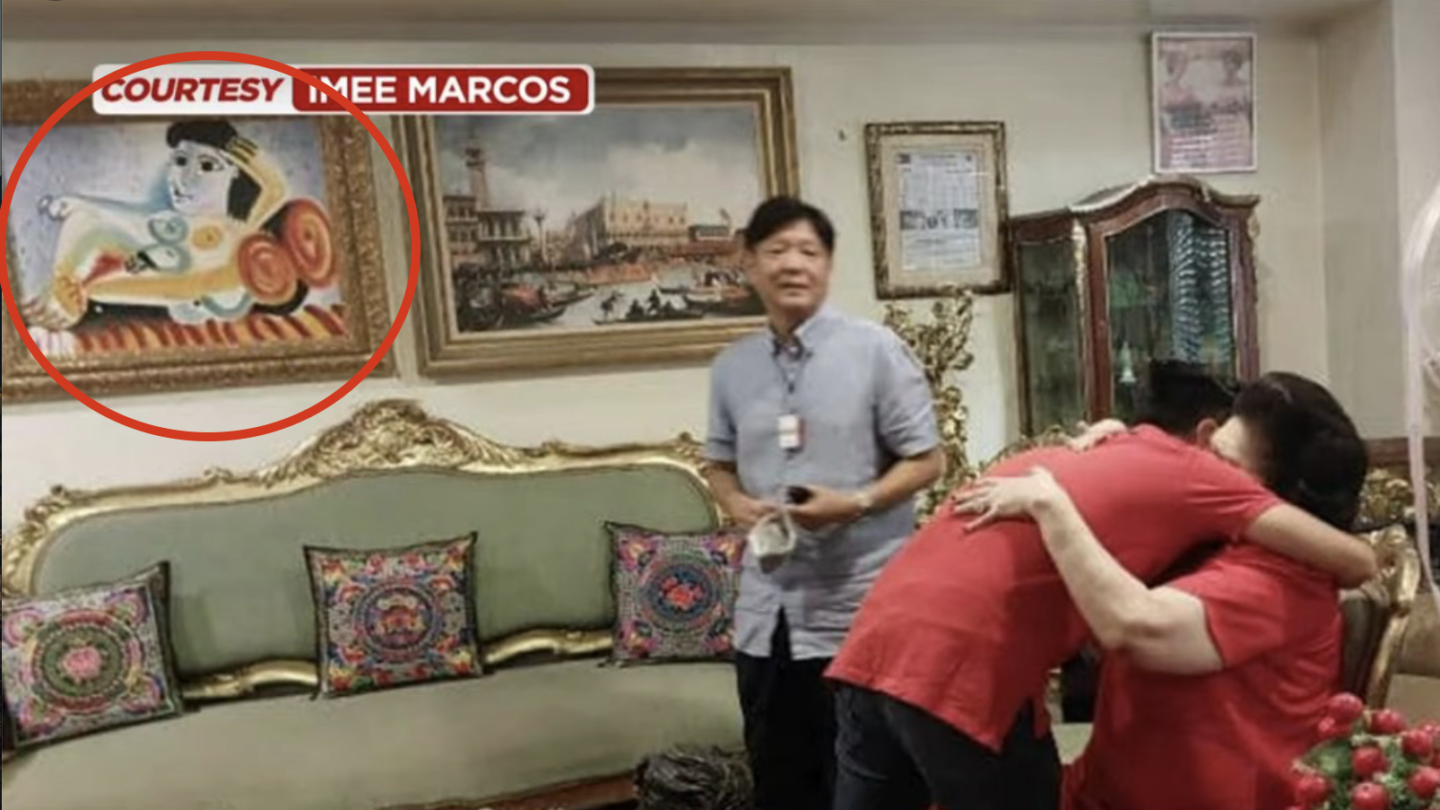 The ‘missing’ Picasso piece seemingly resurfaces in Imelda Marcos’ home after son Bongbong is presumed to have won the presidential election. Screenshot: ABS-CBN