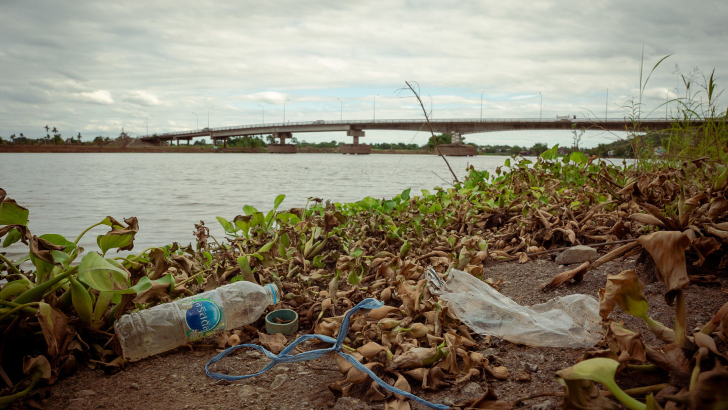 The Chao Phraya’s plastic problem is clear to see even in these upper reaches. One of the main causes is single-use plastics such as water bottles and plastic bags. (Image: Mailee Osten-Tan / The Third Pole)