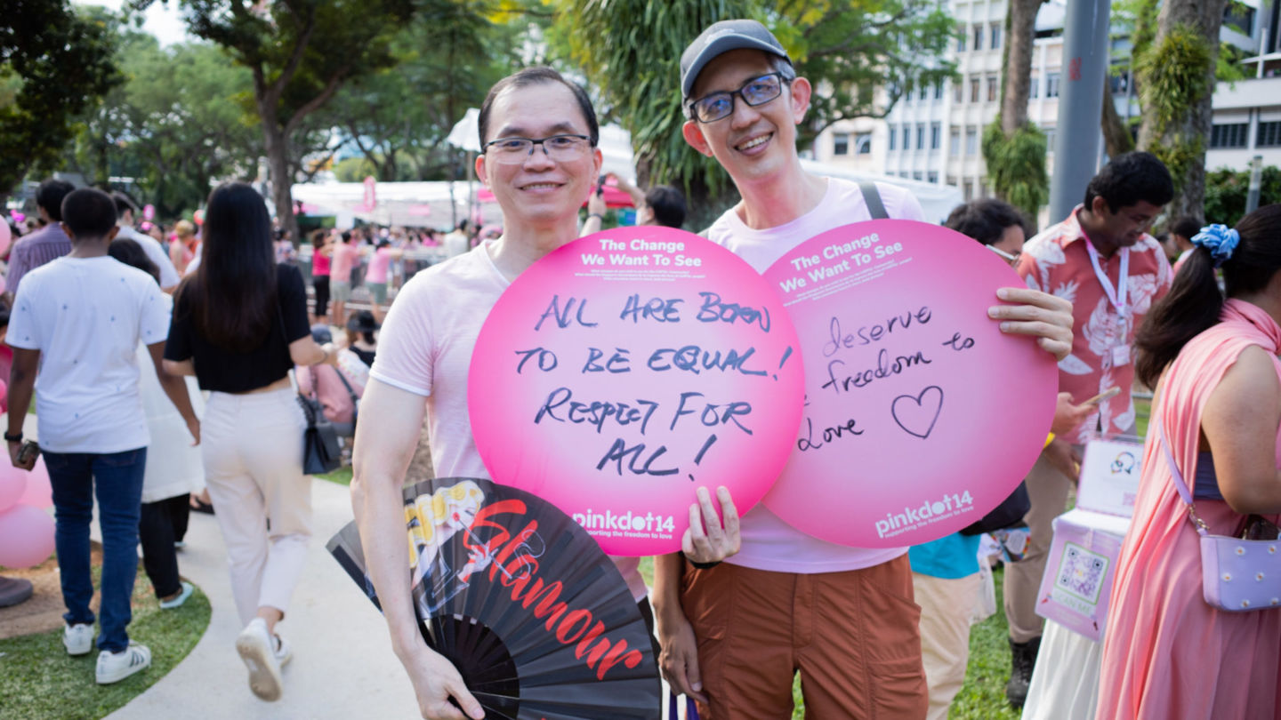 Parade-goers at Pink Dot on Saturday at Hong Lim Park. Photo: Carolyn Teo/Coconuts
