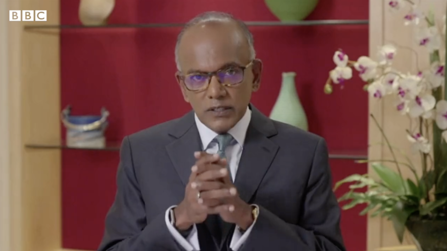 Law and Home Affairs Minister K. Shanmugam on BBC’s HARDtalk program aired yesterday. Photo: BBC
