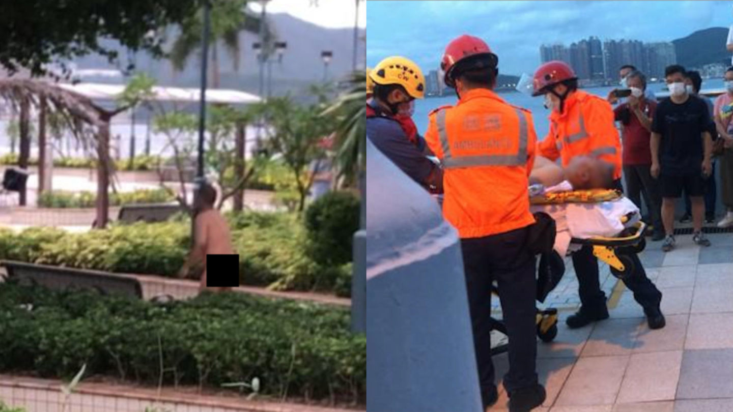 First responders took about an hour to rescue an unclothed man who ran through a neighborhood in Hong Kong’s Eastern District before jumping into the sea on June 17, 2022. Photo: Coconuts