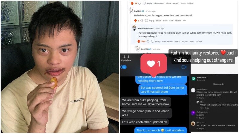 At left, a man who went missing yesterday, and screenshots of people offering help, at right. Photos: Yasmin Zaini/Twitter
